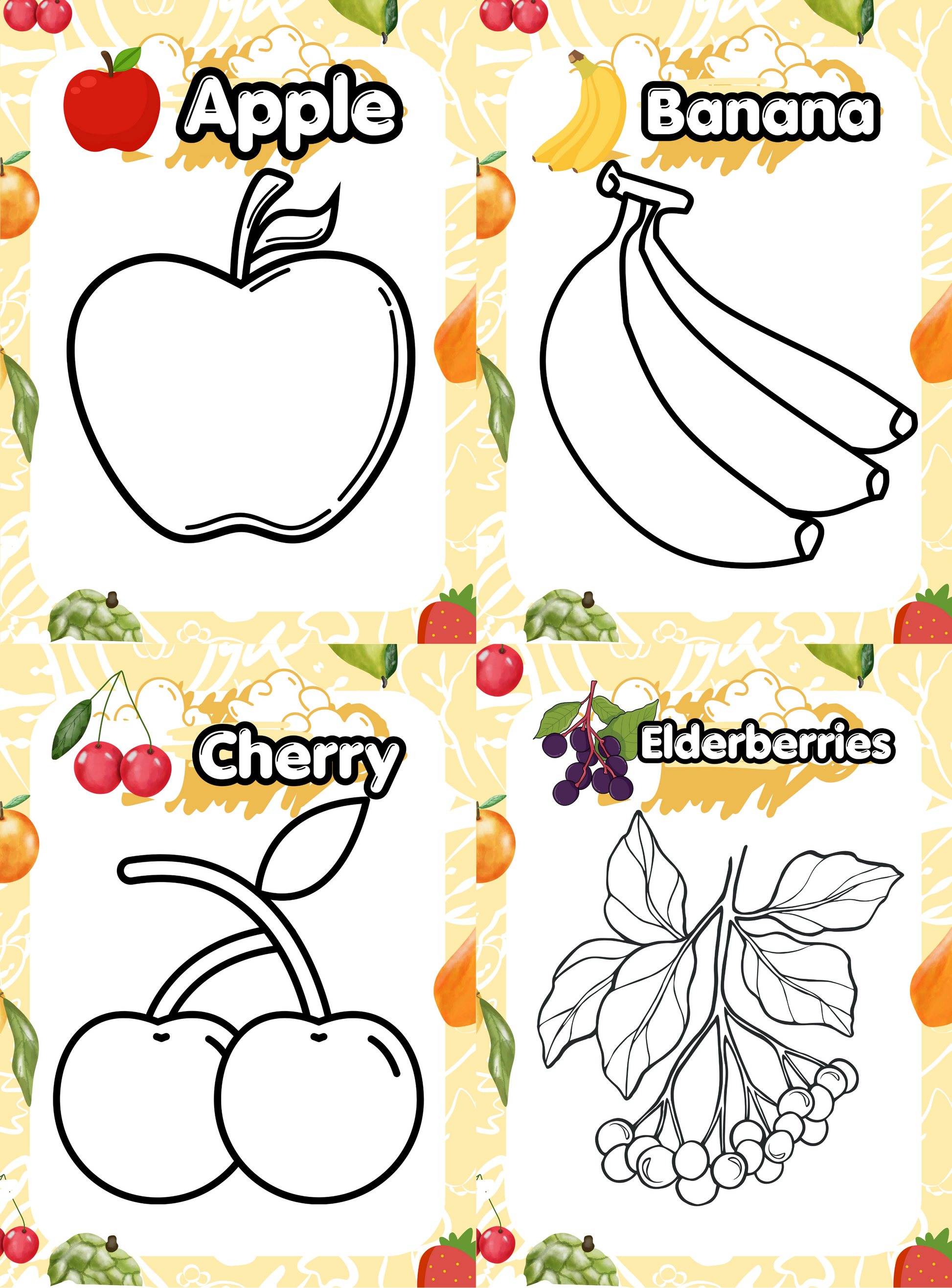 Fruit Series Coloring Book for Kids | English Educational Activity Book