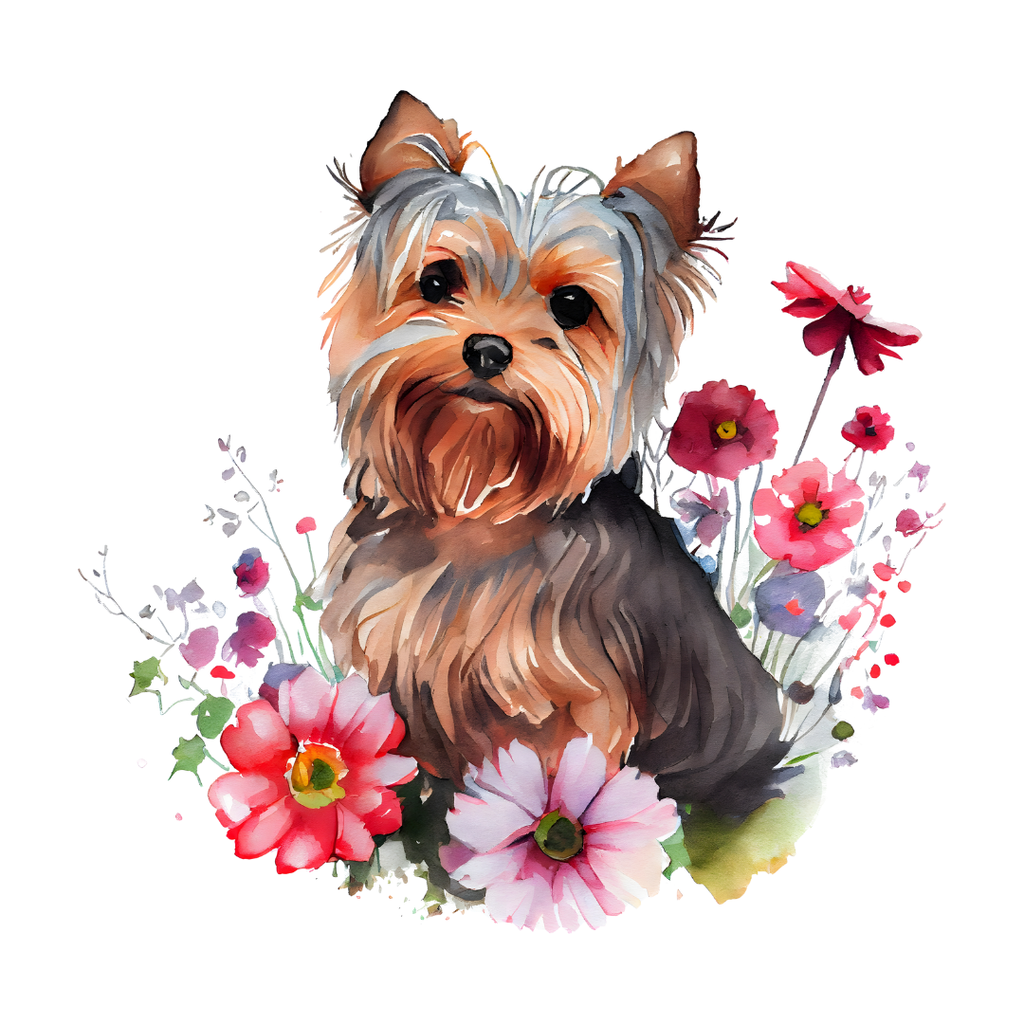 Set of 6 Watercolor Dog Illustrations with Floral Elements – High-Quality Digital Art for T-Shirt & Print