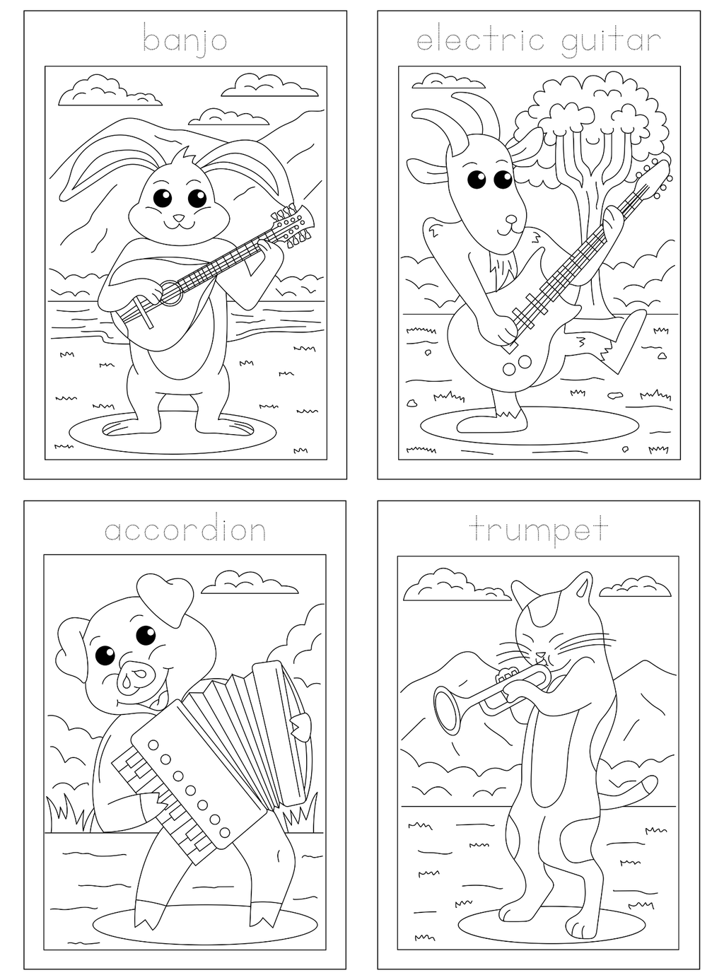 Animal Instruments Coloring Book - English Edition