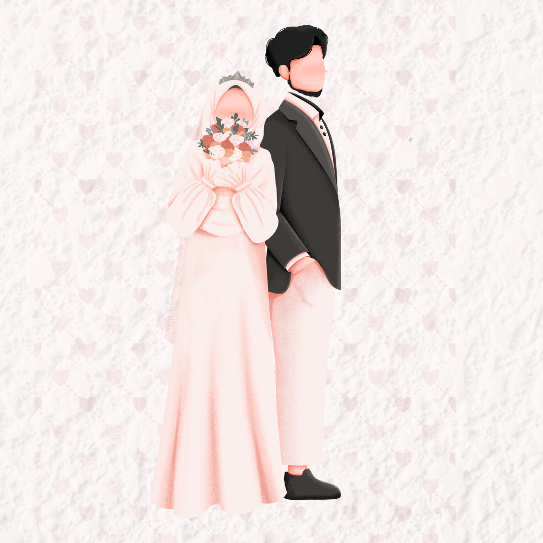 13 Minimalist Muslim Wedding Cliparts – Faceless Couple Illustration – PNG, SVG, PDF – 300 DPI