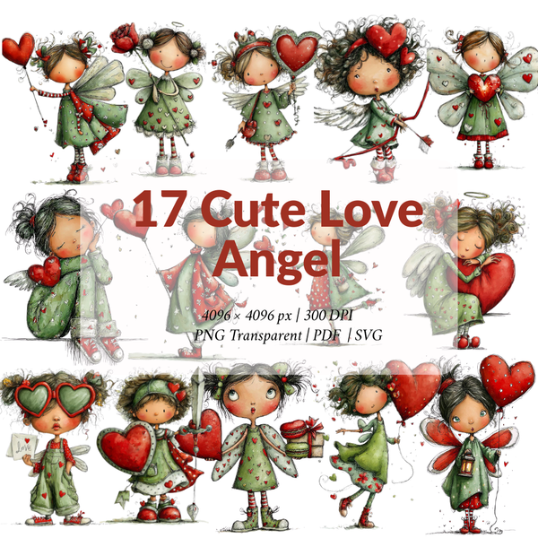 Cliparts Fées & Amour – 17 illustrations kawaii de la Saint-Valentin