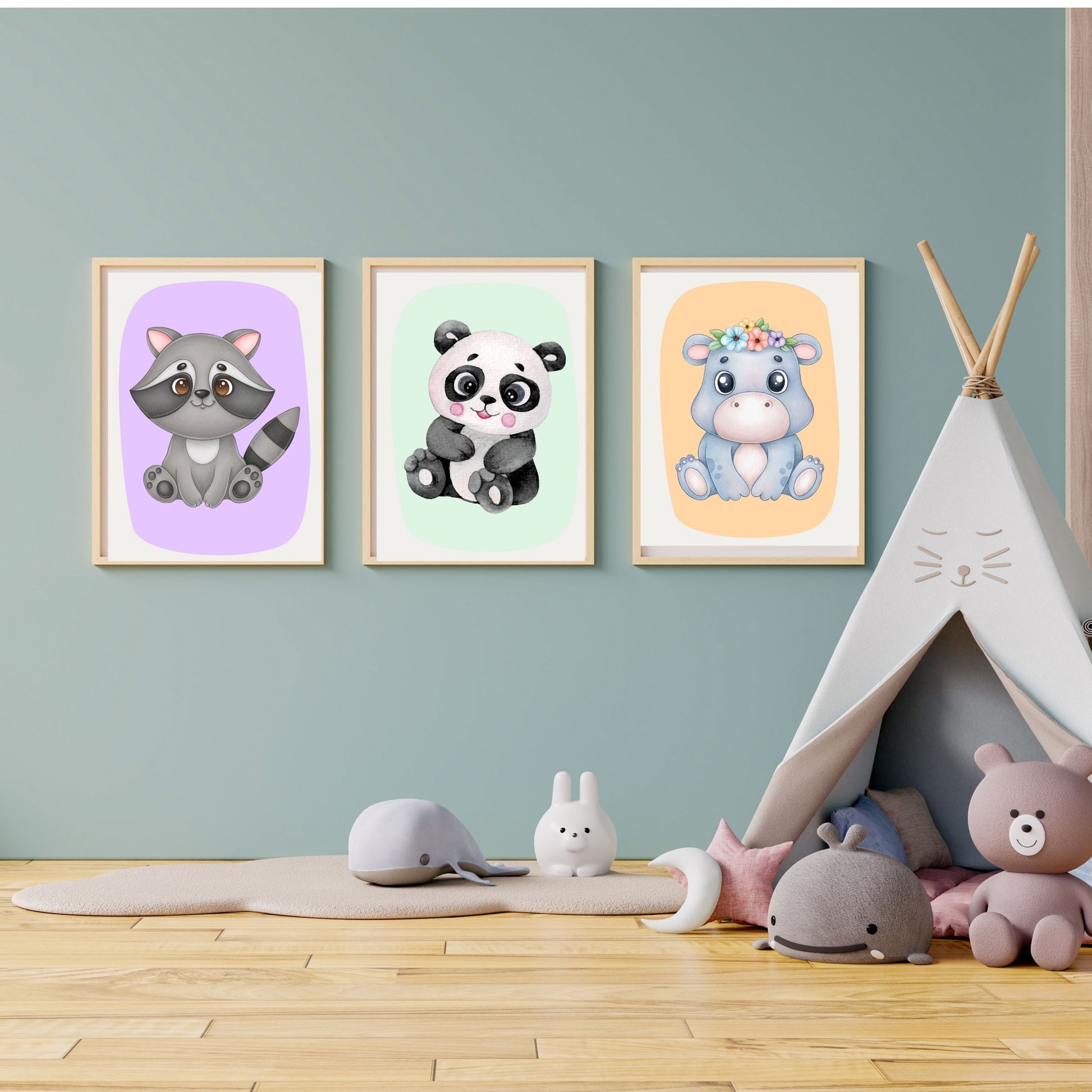 Kids Animal Wall Art Set – 10  Nursery Prints | Playroom Decor | Digital PNG 300 DPI
