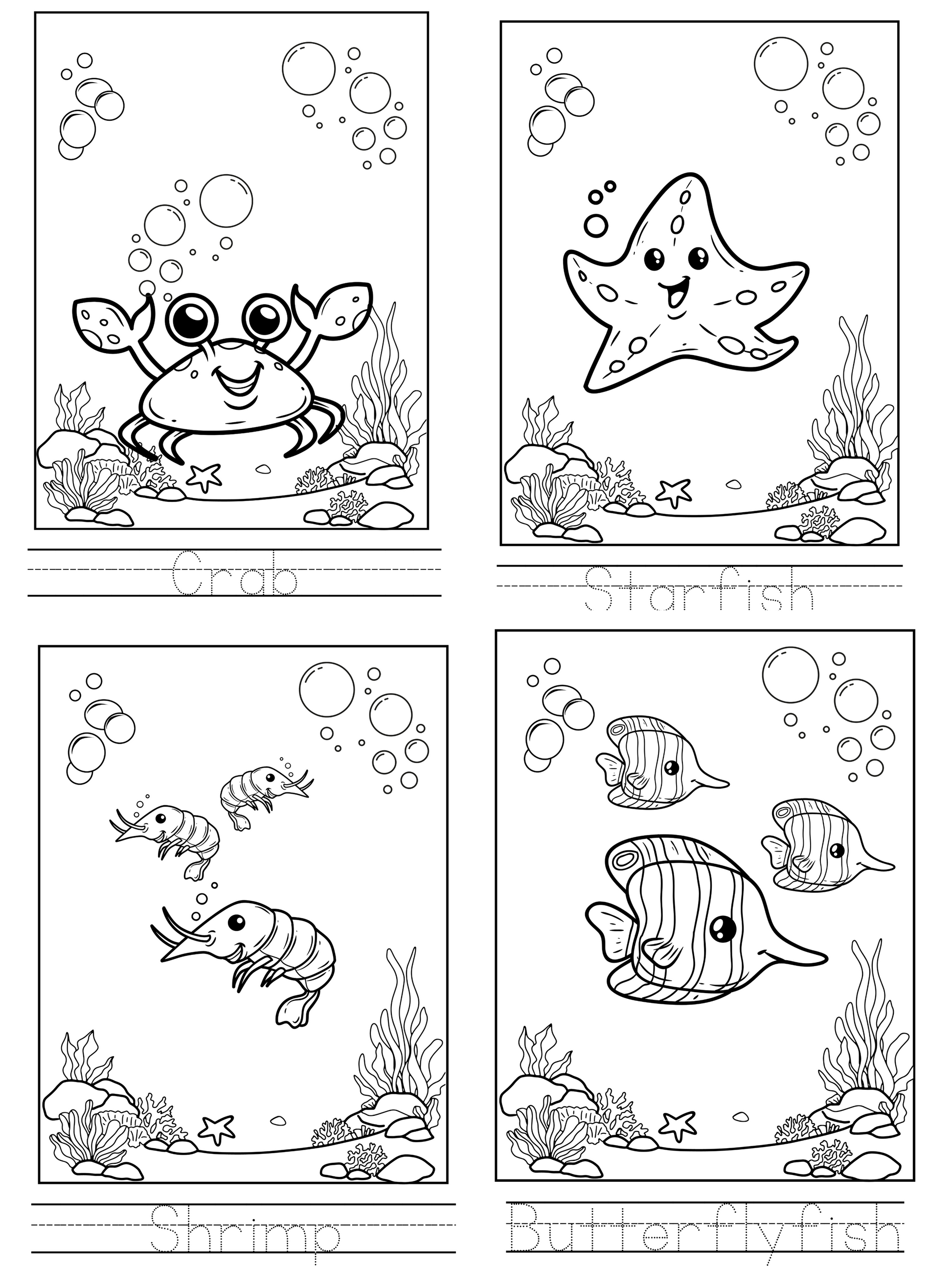 Sea Animals Coloring & Tracing Booklet | English Educational Activity Book