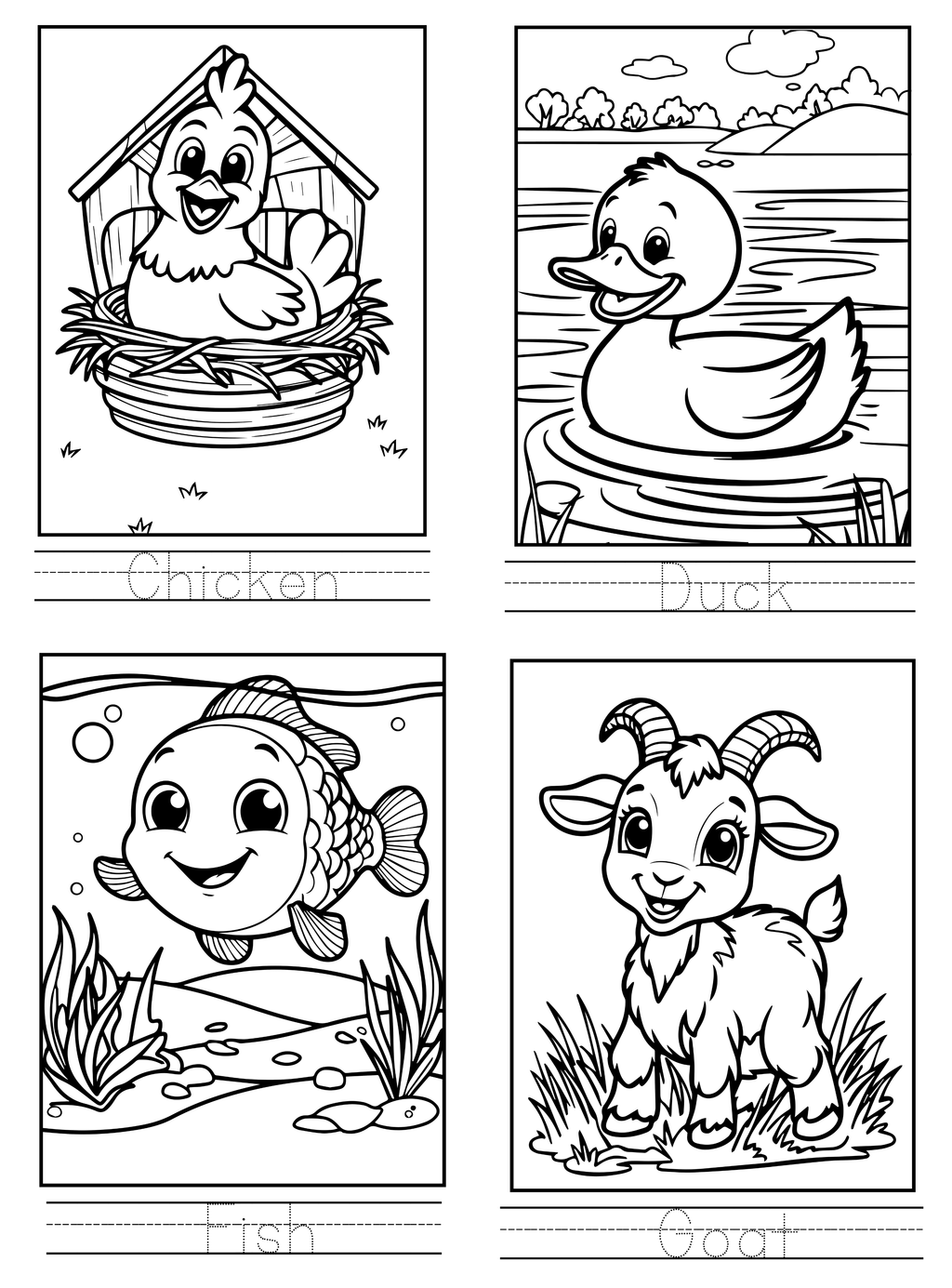 Farm Animals Coloring & Tracing Booklet | English Educational Activity Book