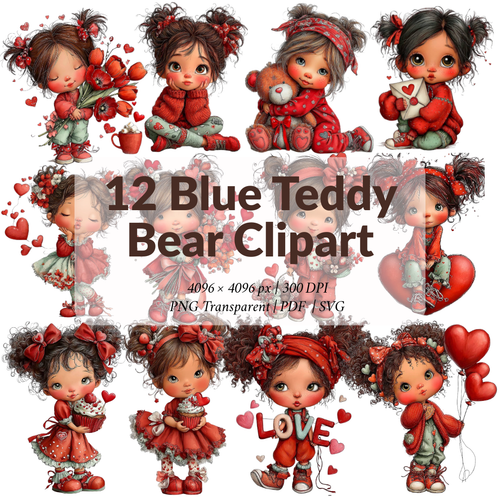 12 Cute love girl illustration red - Planner sticker girl - PNG, SVG & Printable PDF