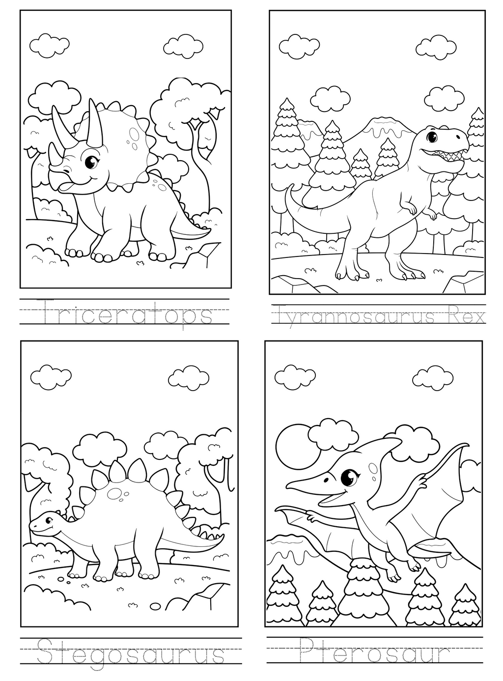 Cute Dinosaurs Coloring & Tracing Booklet | English Educational Activity Book