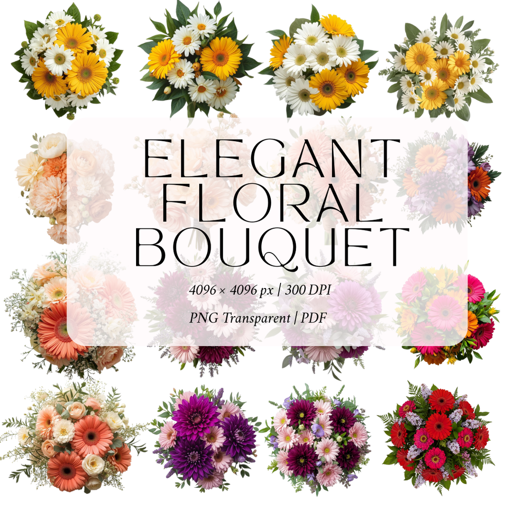 32 Elegant Floral Bouquet – Premium Digital Flower Clipart Set