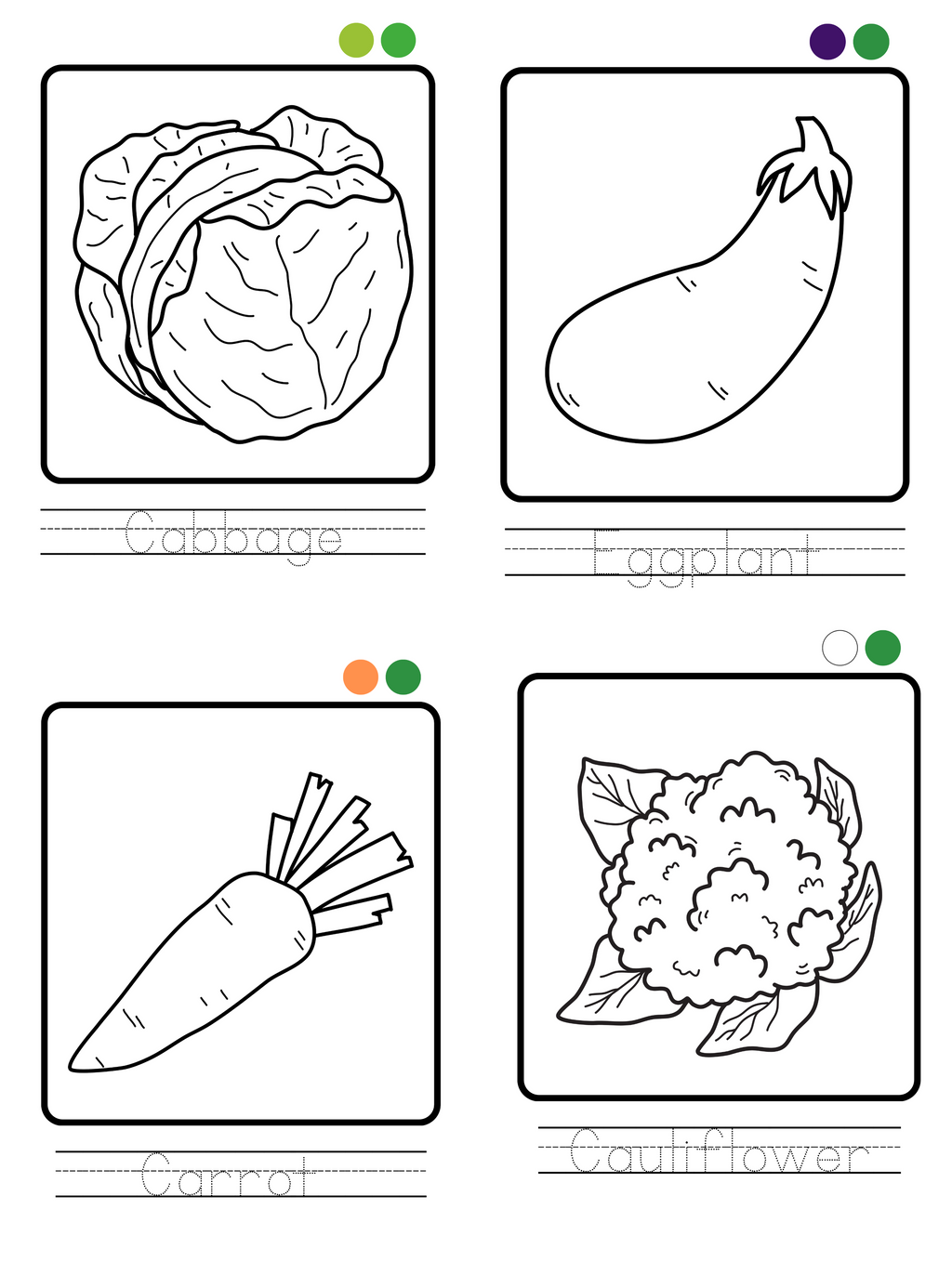Vegetables Coloring & Tracing Booklet | English Educational Activity Book (12 Pages)