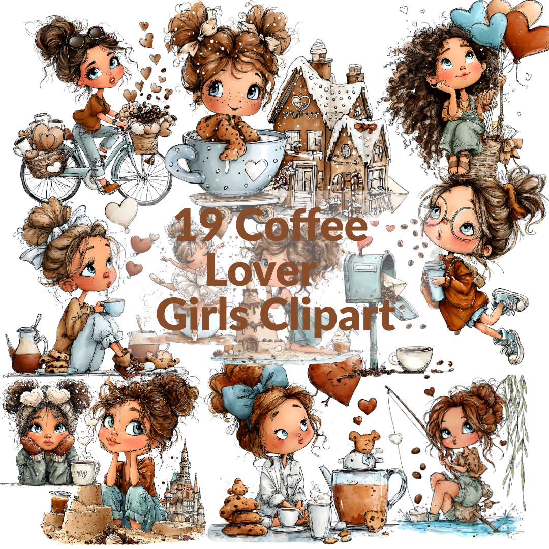 Coffee Time & Cozy Vibes Clipart Bundle | 19 Cute Girl Illustrations | Coffee Lover