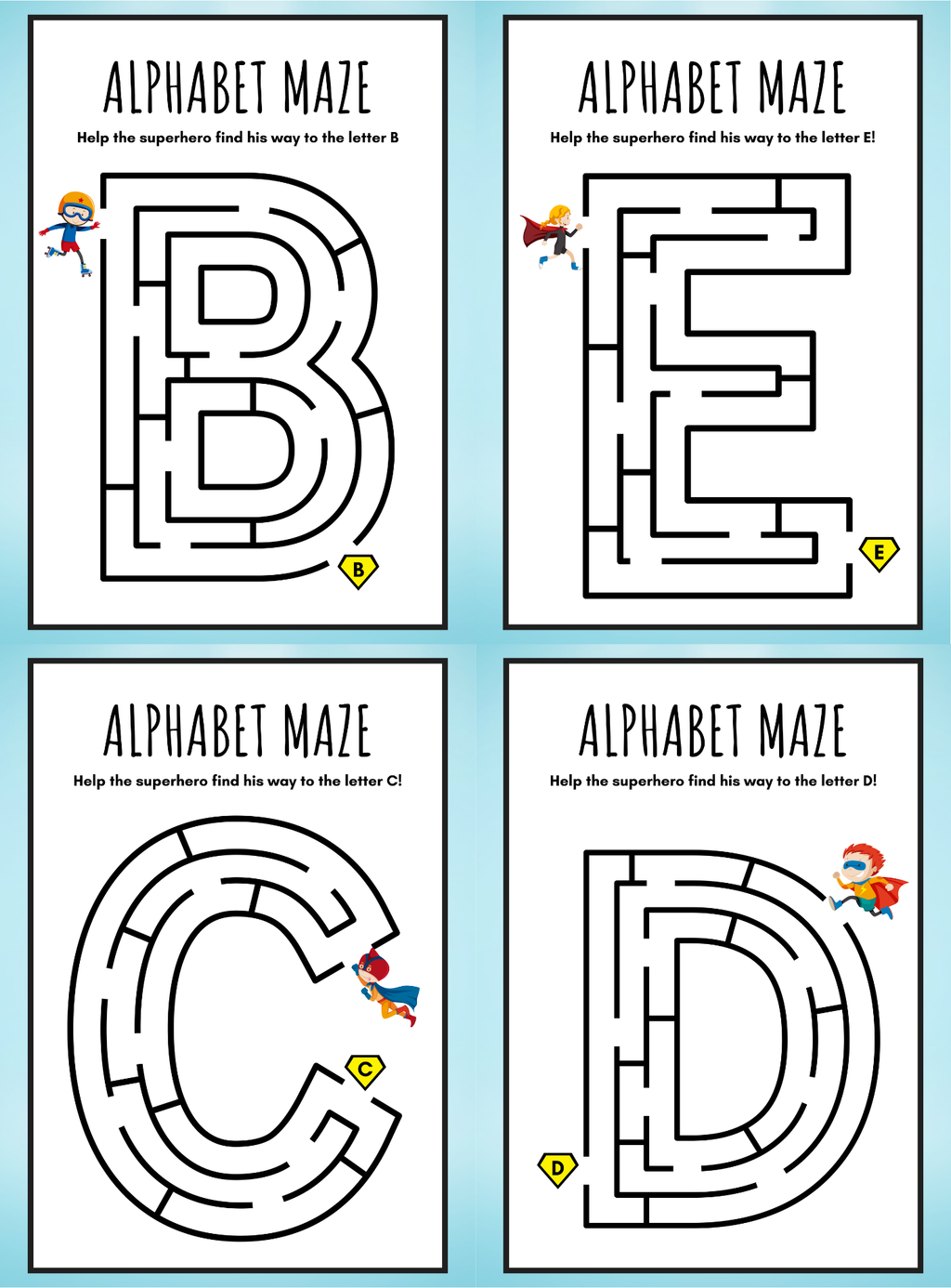 Alphabet Mazes Fun Mazes: Superhero Adventure - English Edition