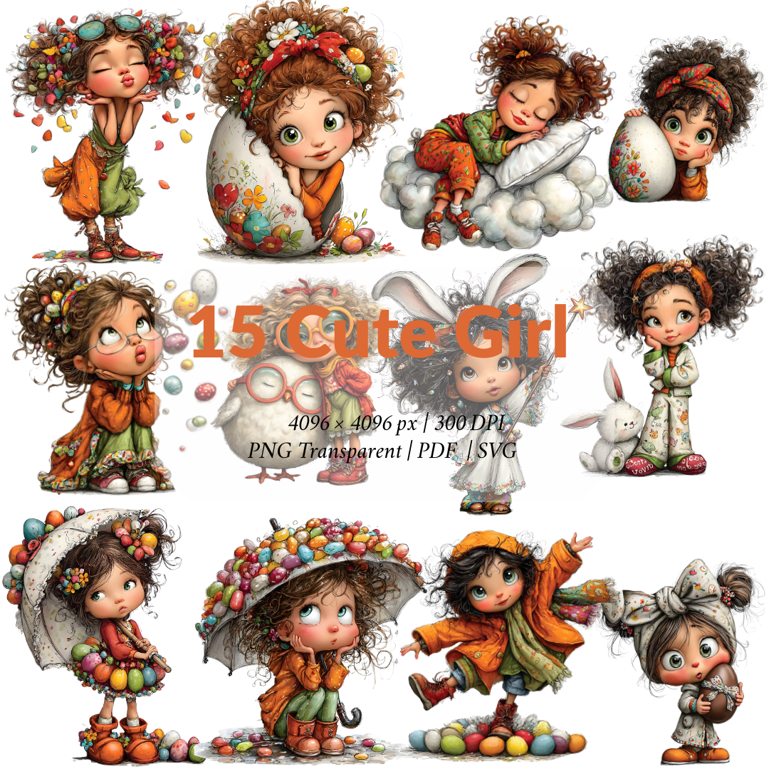 Girl Clipart Bundle – 15 Cute Illustrations PNG SVG PDF