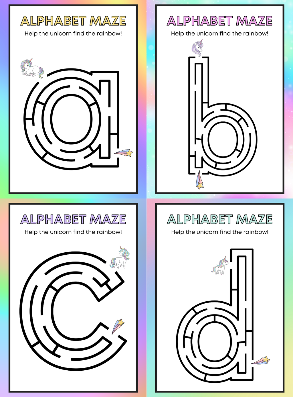 Alphabet Maze Activity Book | Unicorn Rainbow Quest