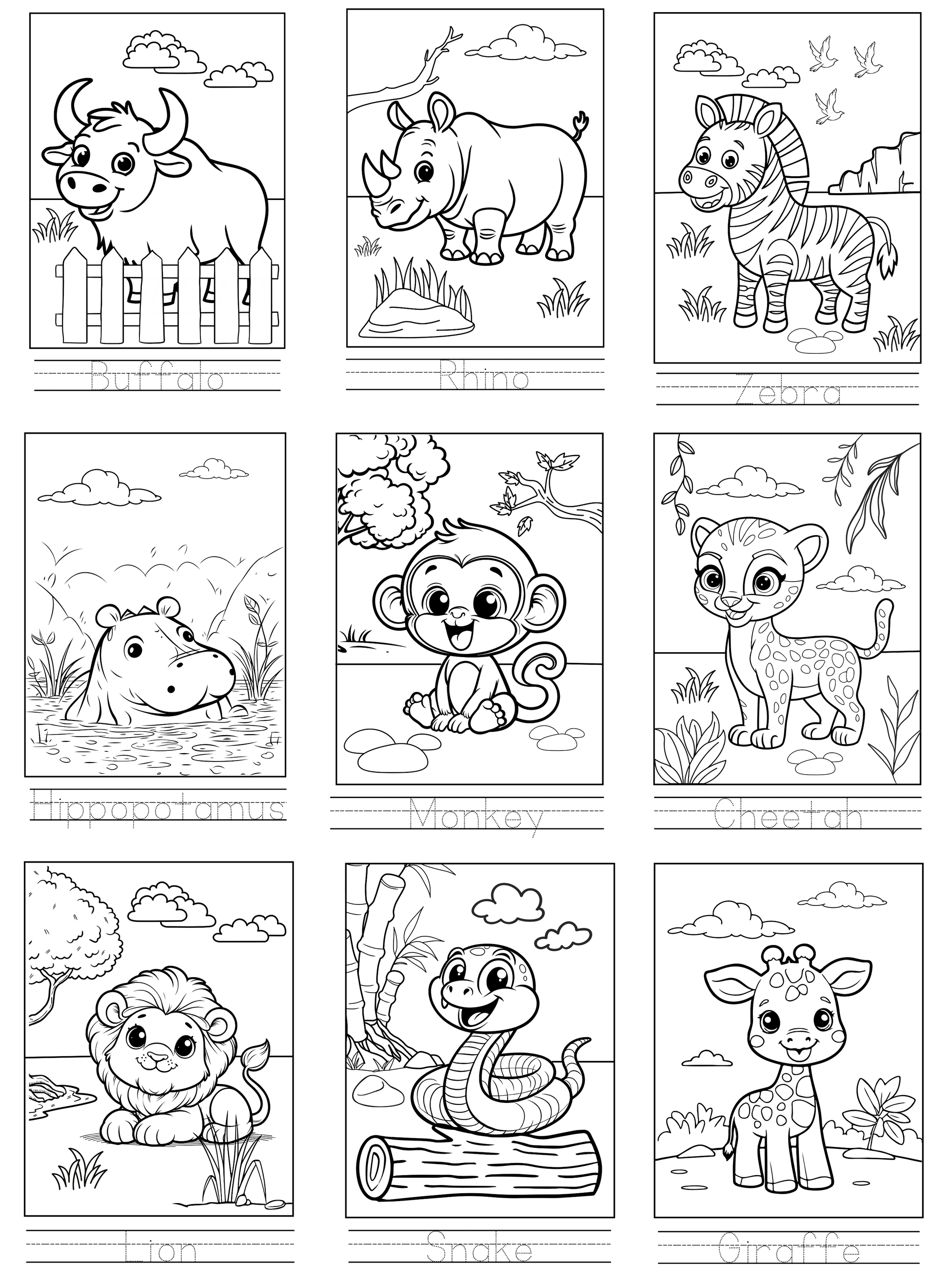Animals Coloring & Tracing Booklet | English Educational Activity Book