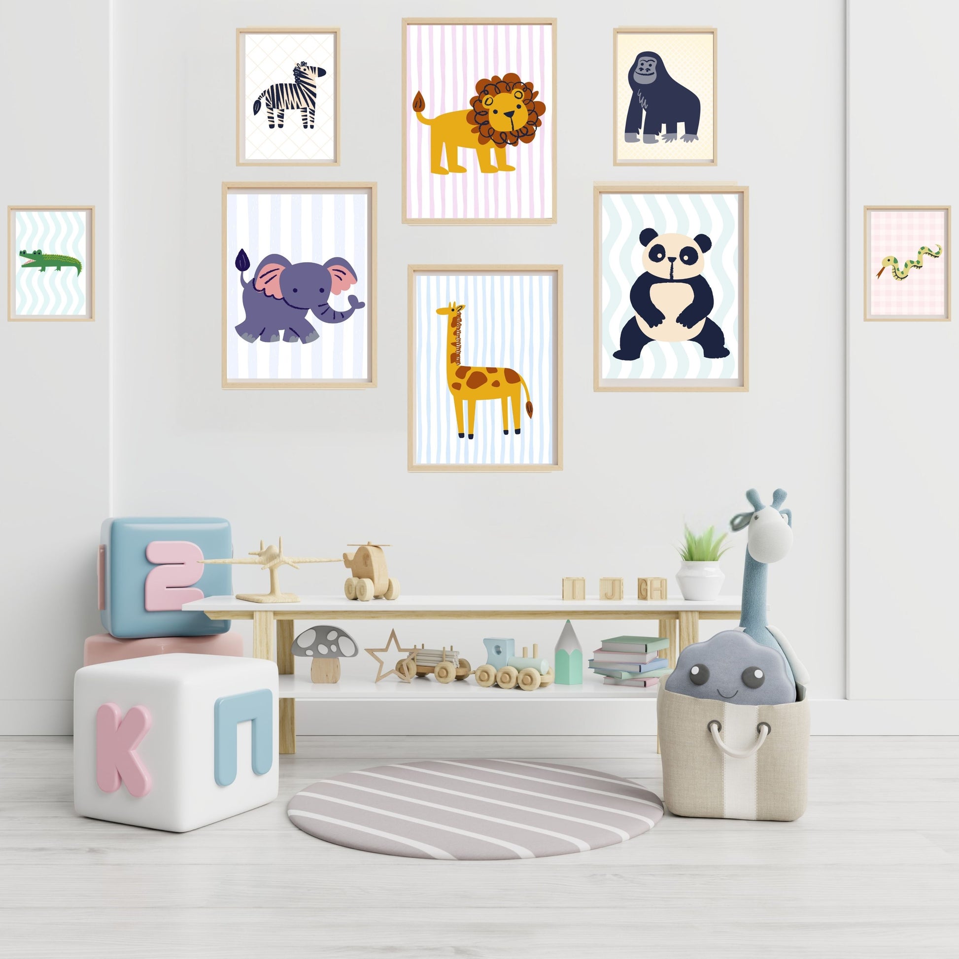 Animal Wall Art Set |  Safari Illustrations | Nursery Prints | Digital Download | Kids Room Decor | Jungle Wall Art | Printable Pack