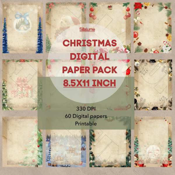 Vintage Holiday Digital Backgrounds Pack | 60 Printable Designs 8.5x11" | Retro Christmas Textures  | Instant Download