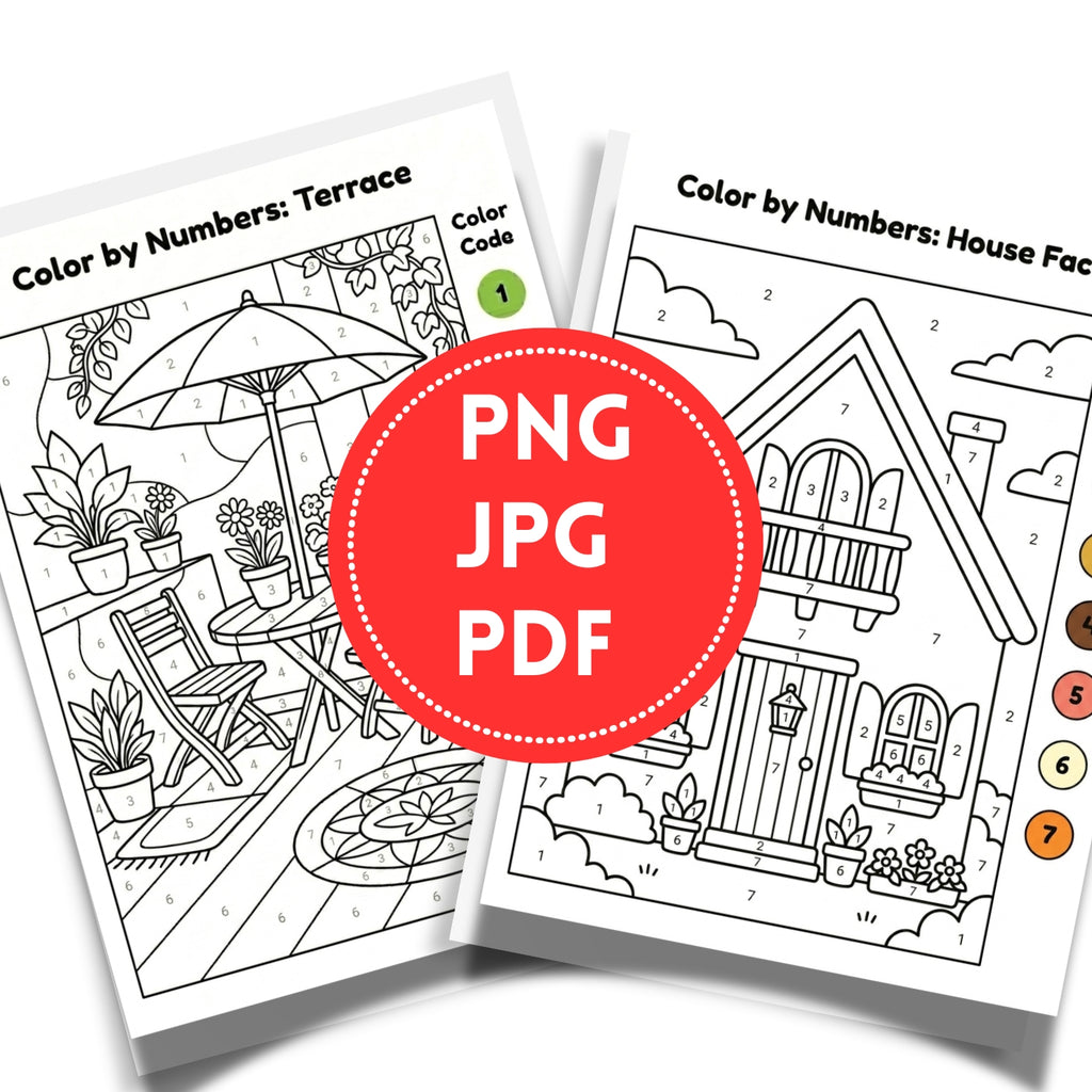 My House Color by Numbers Printable | 20 Interior Design Coloring Pages