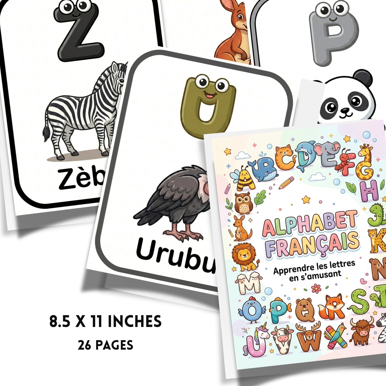 Printable French Alphabet Cards for Kids | 26 Pages PDF JPG PNG Download