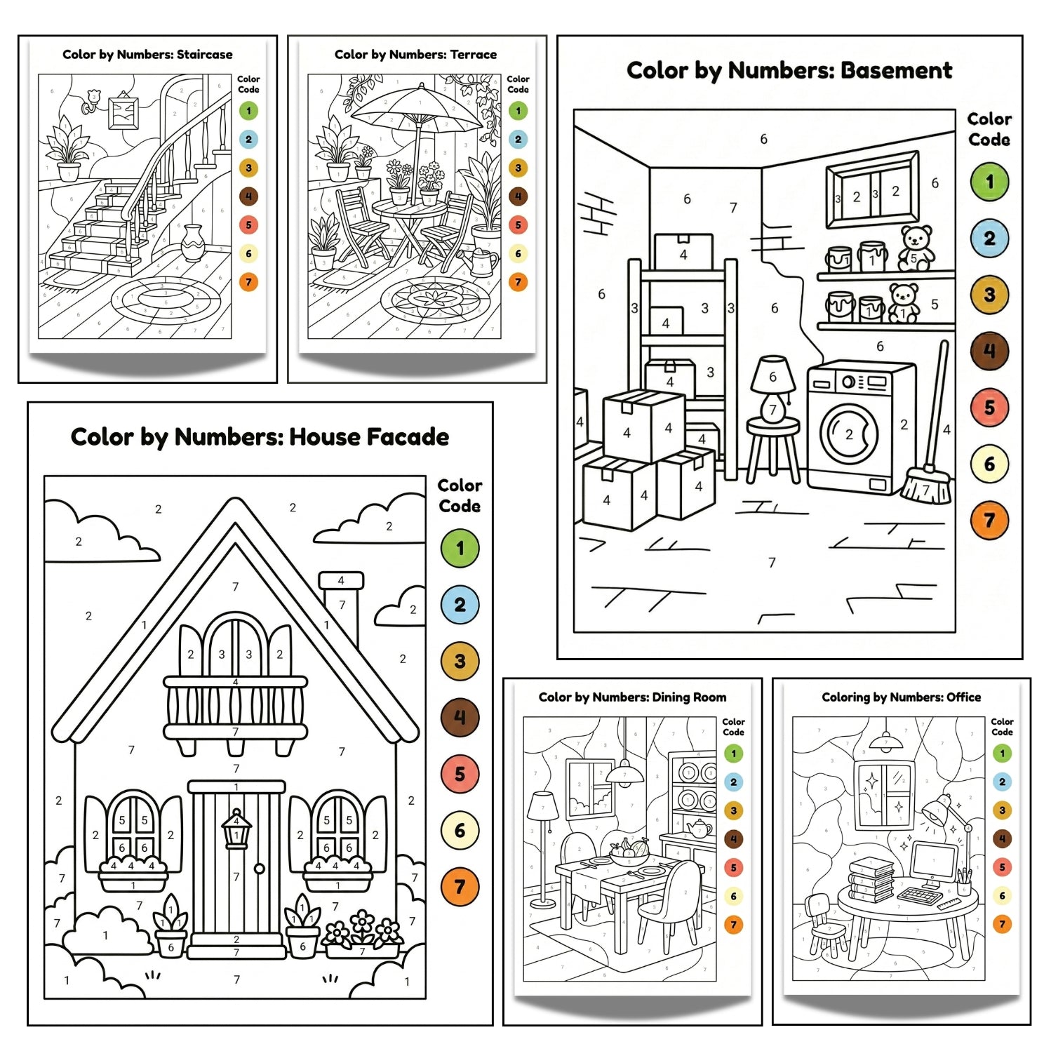 My House Color by Numbers Printable | 20 Interior Design Coloring Pages