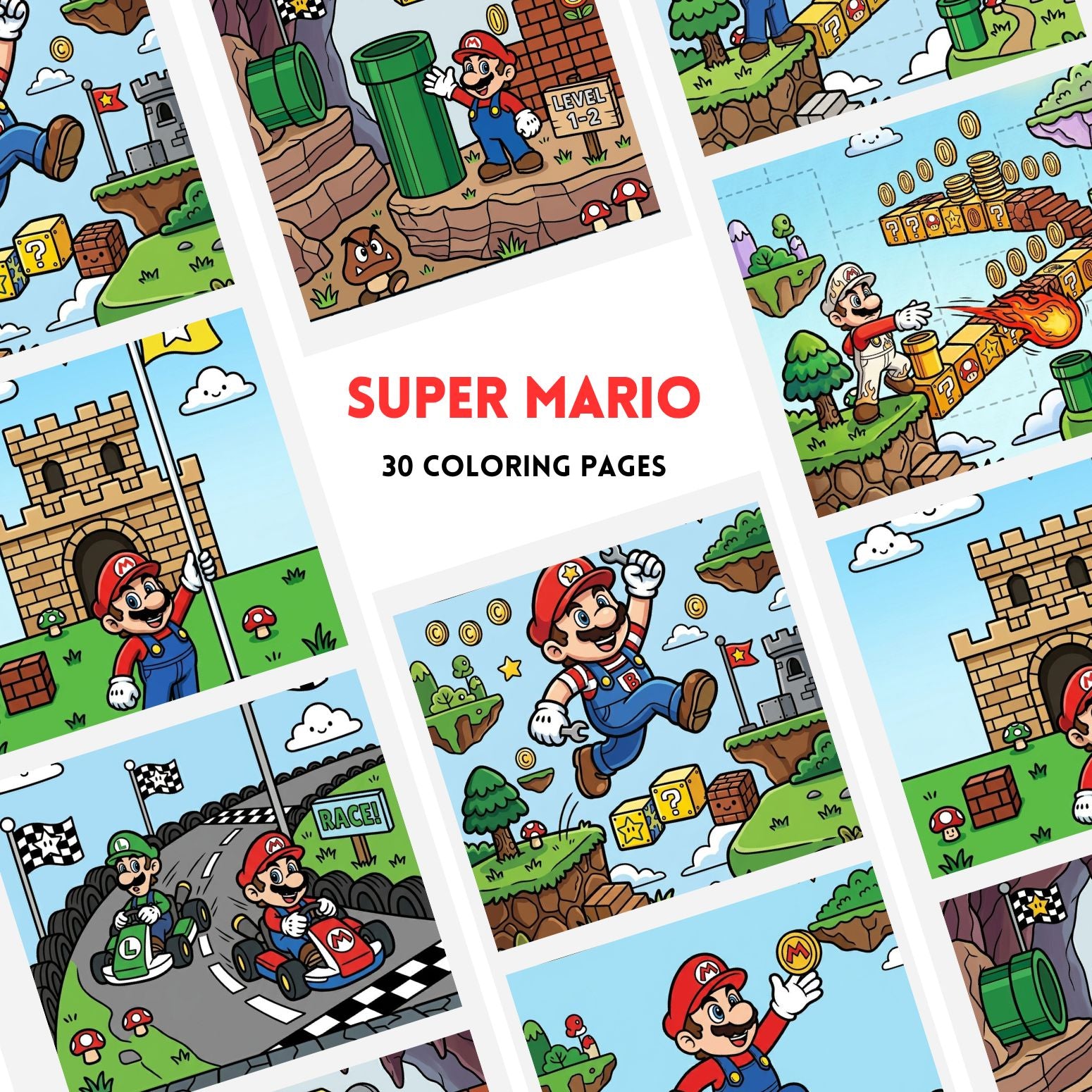 Printable Super Plumber Coloring Book | 30 Retro Video Game Activity Pages