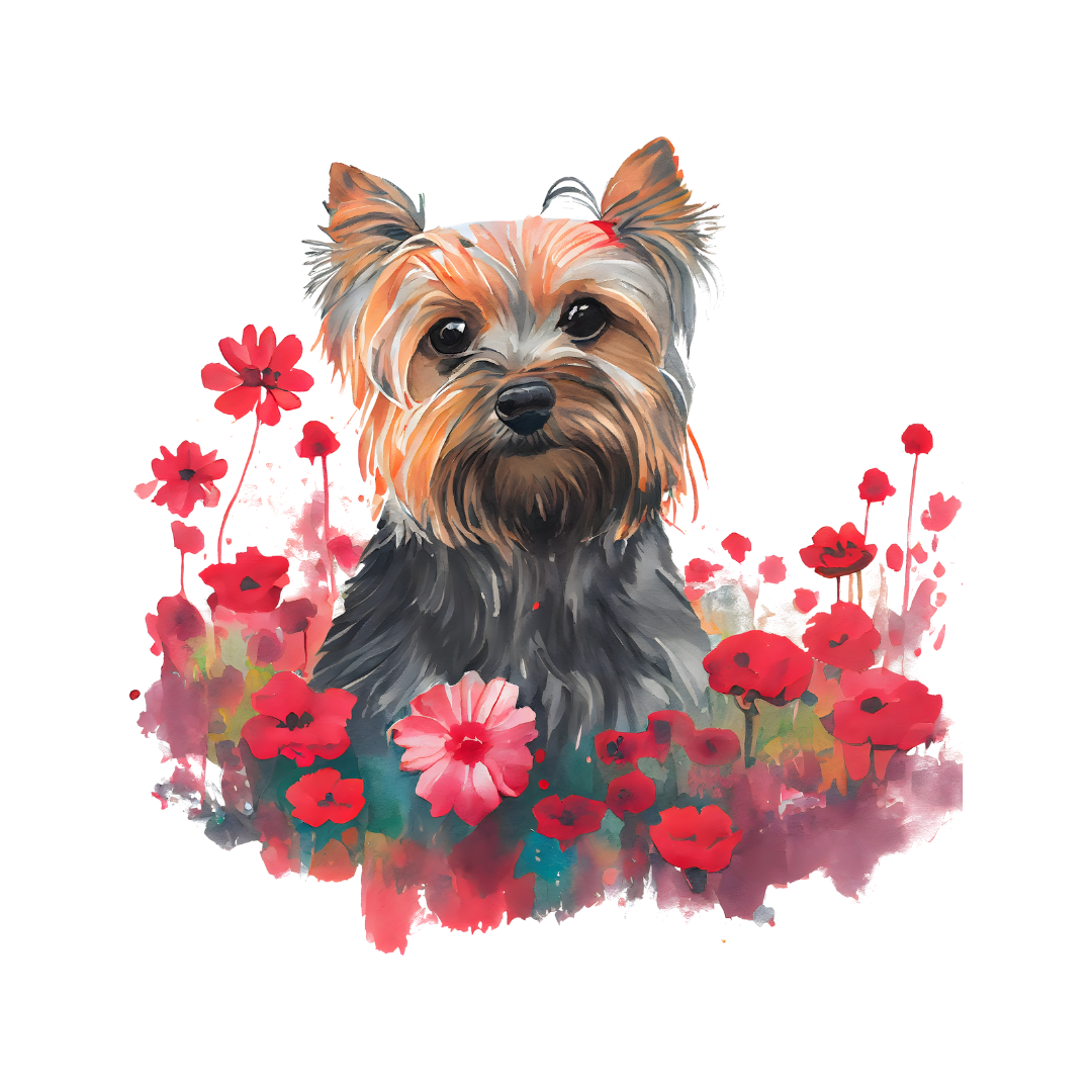 Set of 6 Watercolor Dog Illustrations with Floral Elements – High-Quality Digital Art for T-Shirt & Print