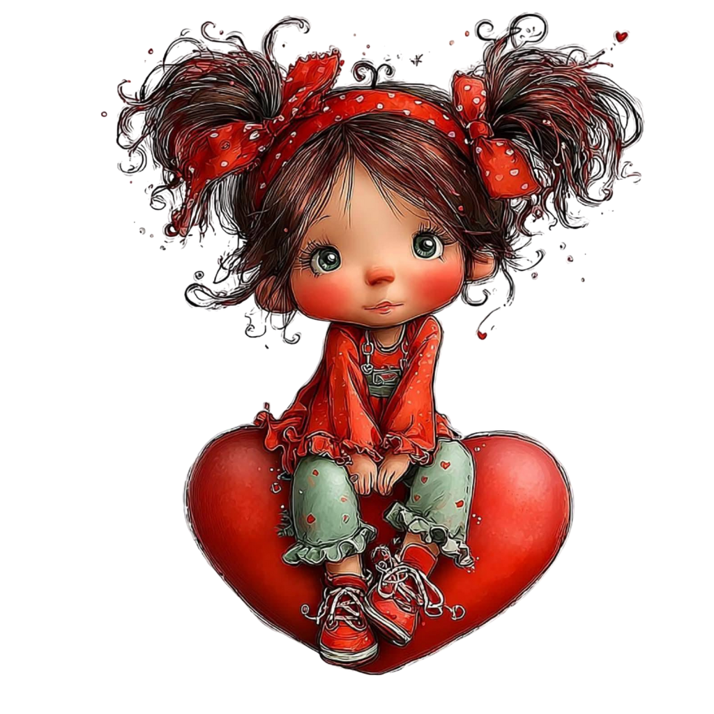12 Cute love girl illustration red - Planner sticker girl - PNG, SVG & Printable PDF