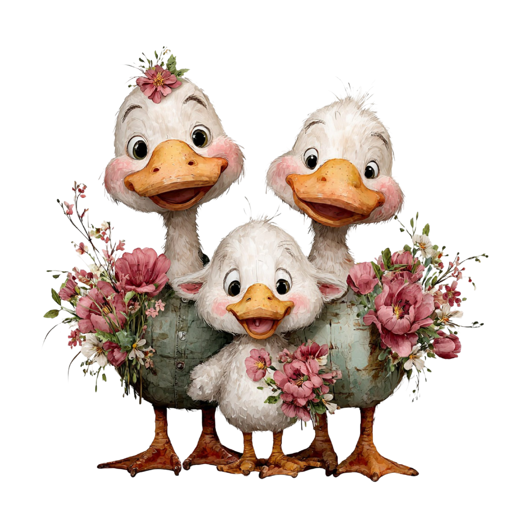10 Vintage Spring Duck Clipart Bundle – Cute Easter Ducks, Floral Watercolor Farm Animals PNG, SVG & Printable PDF