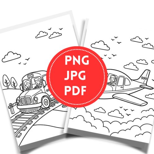 Kids Vehicles Coloring Pages PDF JPG PNG | 20-Page Digital Transportation Book