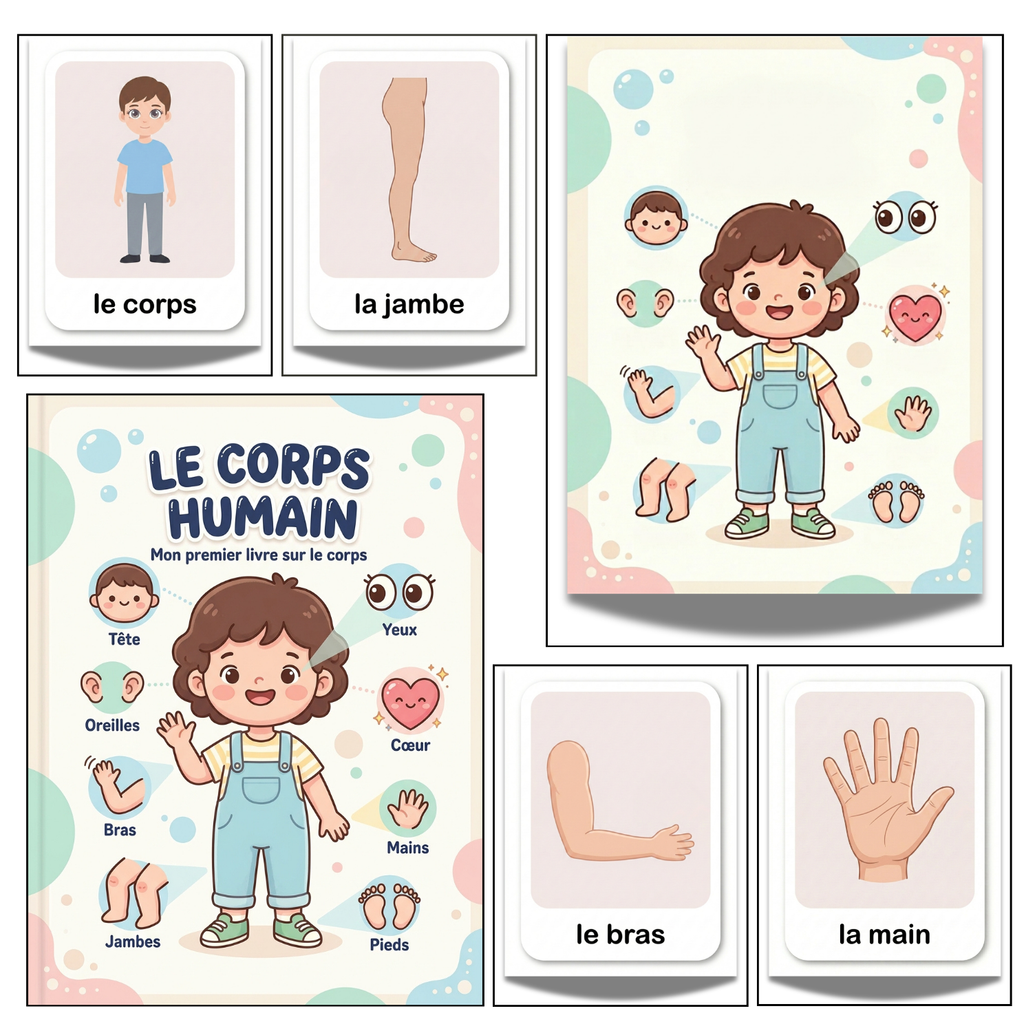 Printable French Human Body Flashcards | 20 Page Kids Anatomy Activity Kit