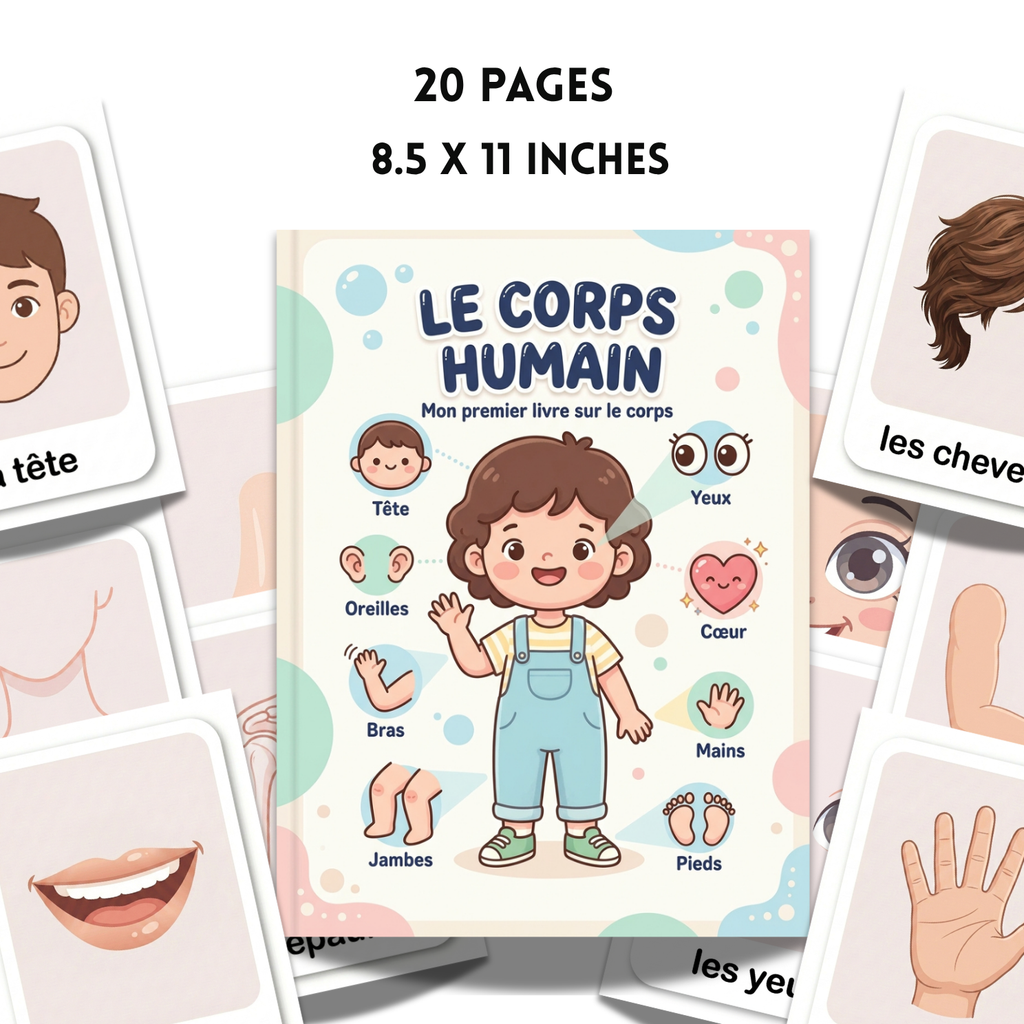 Printable French Human Body Flashcards | 20 Page Kids Anatomy Activity Kit