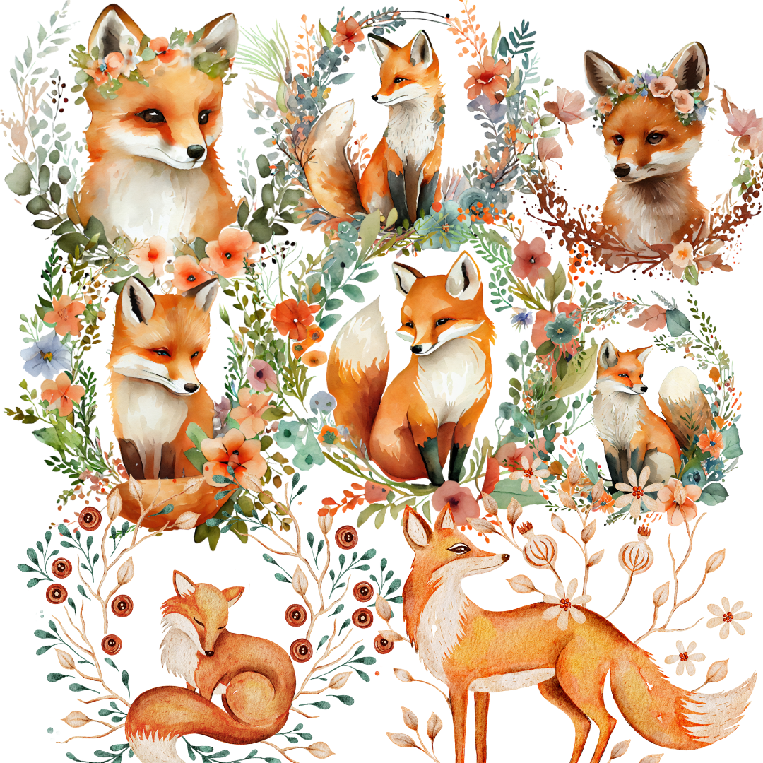 Fox Illustration Clipart – PNG Transparent 4096×4096 | 300 DPI Digital Download