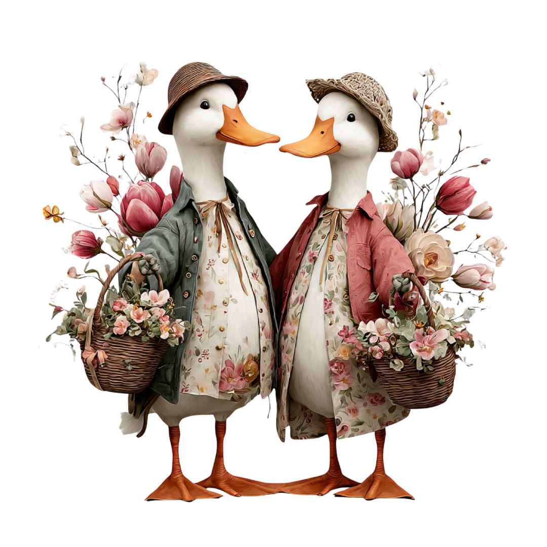 10 Vintage Spring Duck Clipart Bundle – Cute Easter Ducks, Floral Watercolor Farm Animals PNG, SVG & Printable PDF