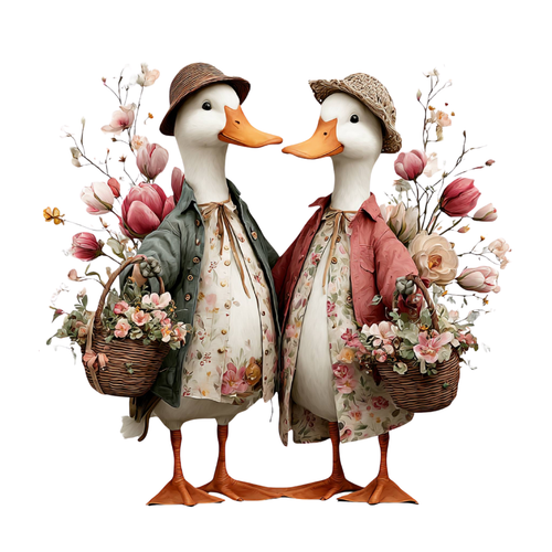 10 Vintage Spring Duck Clipart Bundle – Cute Easter Ducks, Floral Watercolor Farm Animals PNG, SVG & Printable PDF