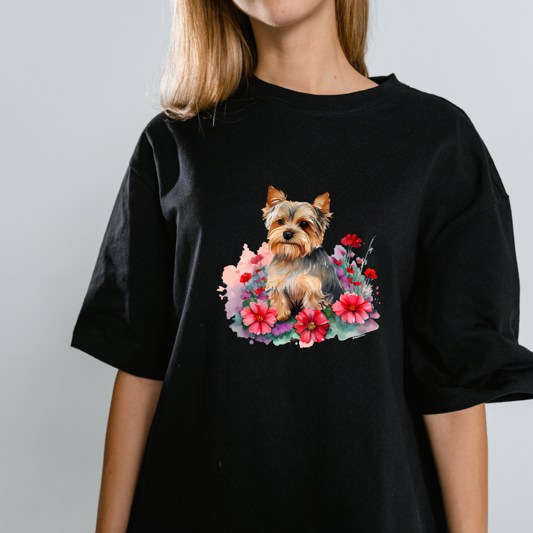Set of 6 Watercolor Dog Illustrations with Floral Elements – High-Quality Digital Art for T-Shirt & Print