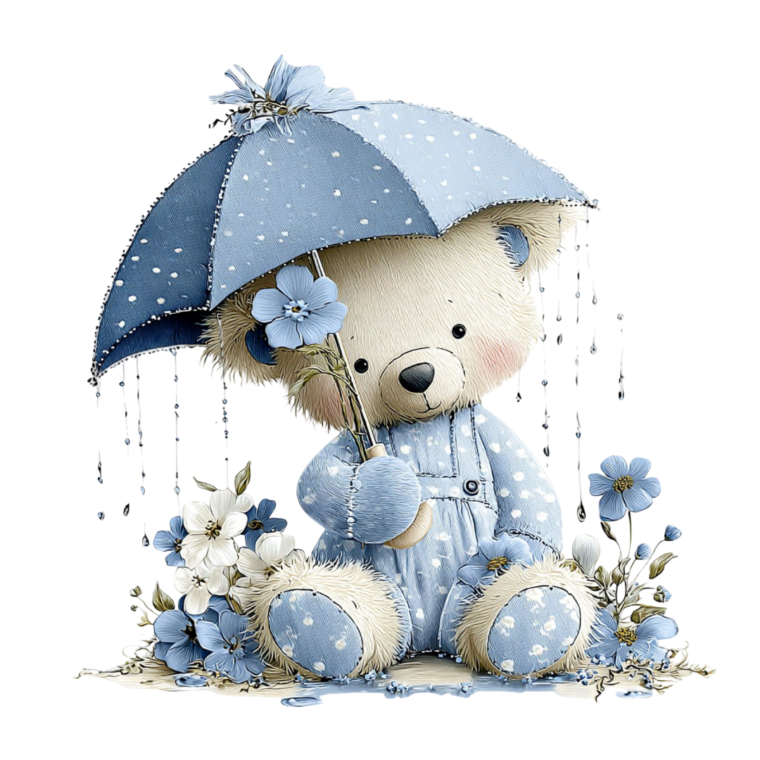 18 Blue Teddy Bear Floral Clipart Bundle