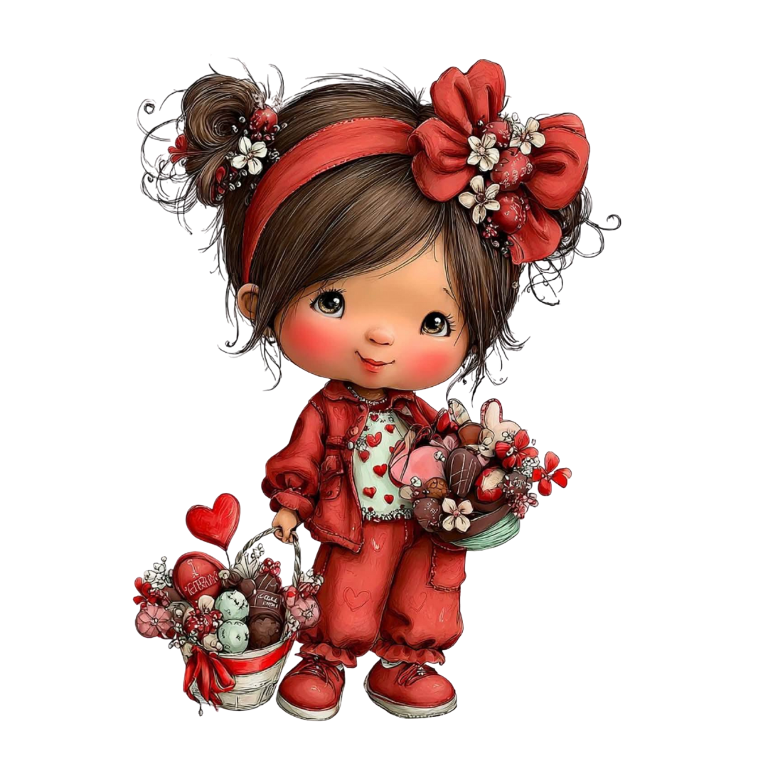 12 Cute love girl illustration red - Planner sticker girl - PNG, SVG & Printable PDF