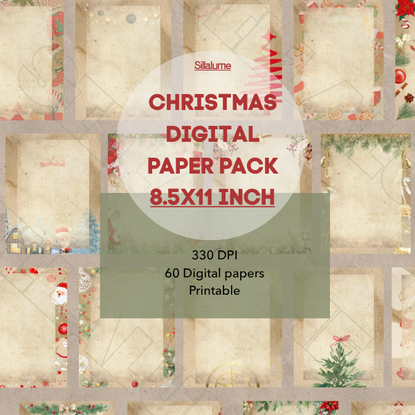 Vintage Holiday Digital Backgrounds Pack | 60 Printable Designs 8.5x11" | Retro Christmas Textures  | Instant Download
