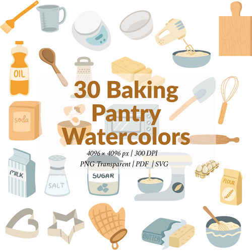 30 Aquarelles de Produits de Pâtisserie