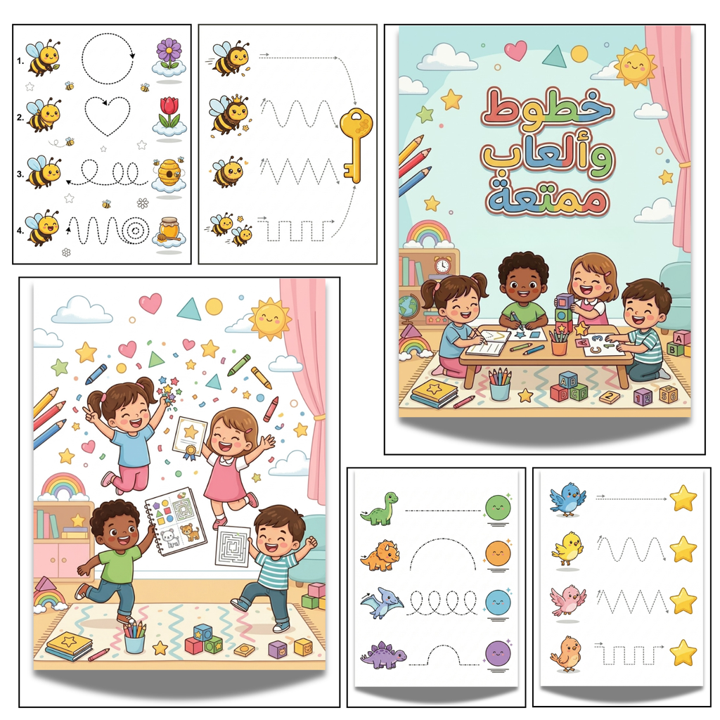 Arabic Tracing & Pre-Writing Activity Book | 20 Page Kids Line Practice