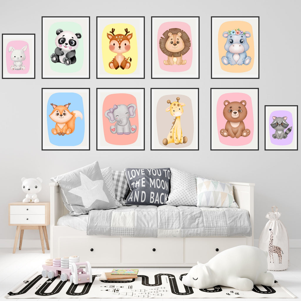 Kids Animal Wall Art Set – 10  Nursery Prints | Playroom Decor | Digital PNG 300 DPI