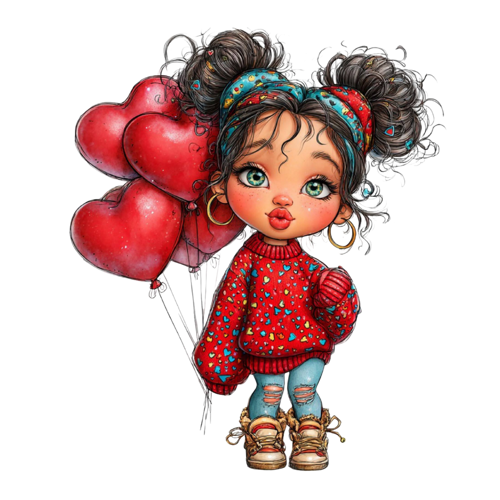 11 Cute Valentine Girl Clipart Bundle – Kawaii Love Girl red