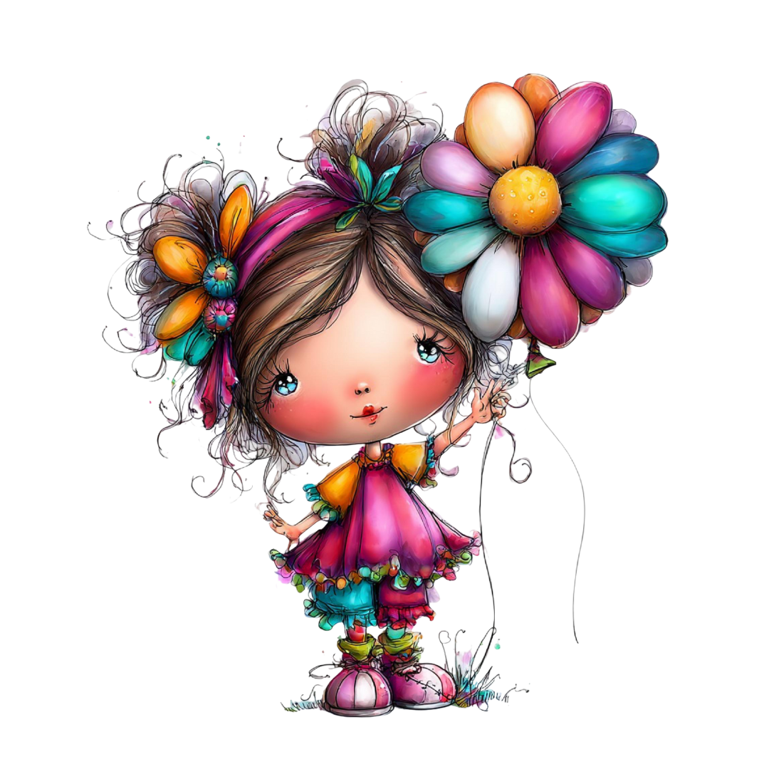 14 Spring Flower Girl Clipart Bundle – Cute Floral Girls, Watercolor PNG, SVG & Printable PDF