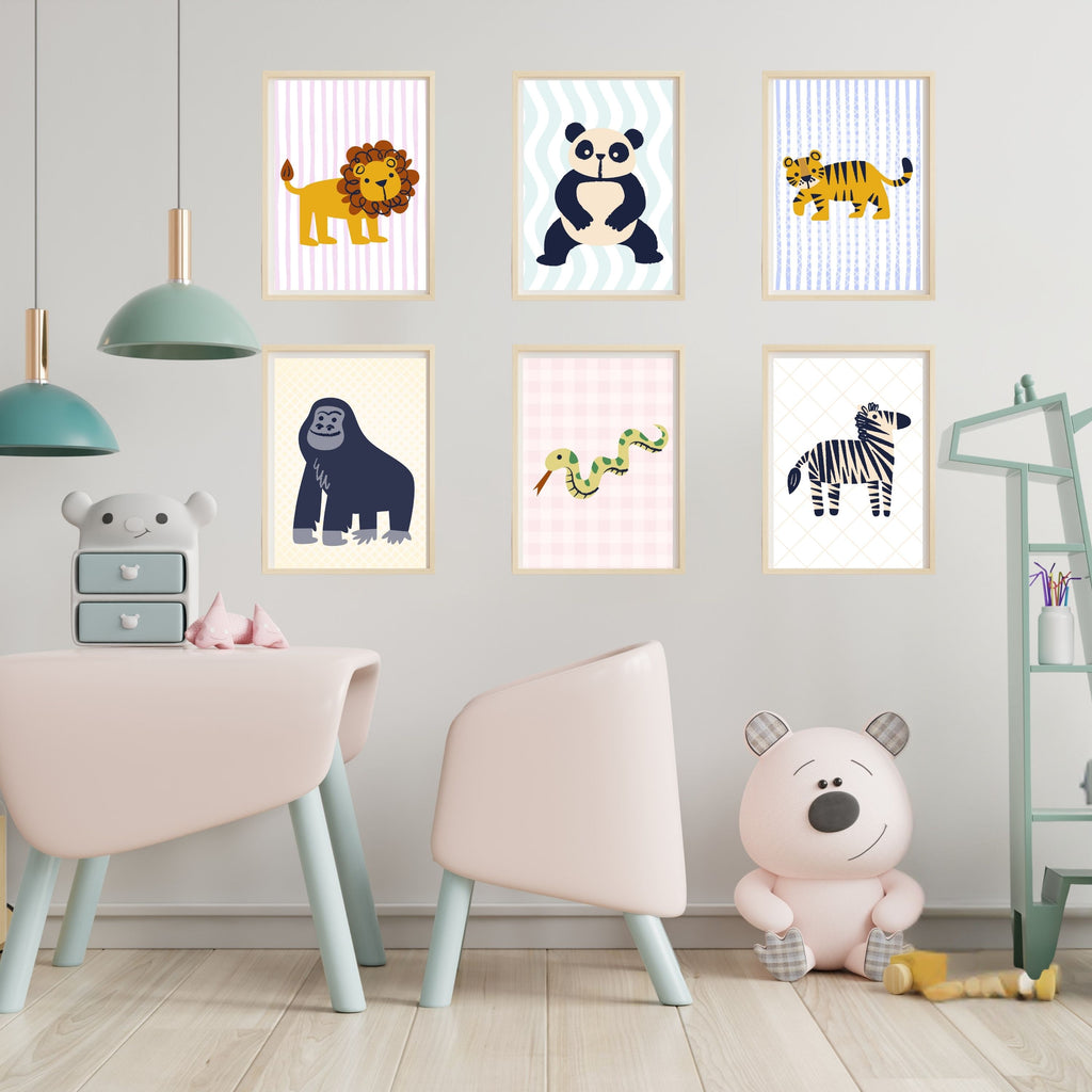 Animal Wall Art Set |  Safari Illustrations | Nursery Prints | Digital Download | Kids Room Decor | Jungle Wall Art | Printable Pack