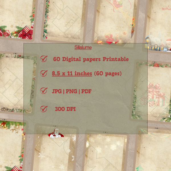 Vintage Holiday Digital Backgrounds Pack | 60 Printable Designs 8.5x11" | Retro Christmas Textures  | Instant Download