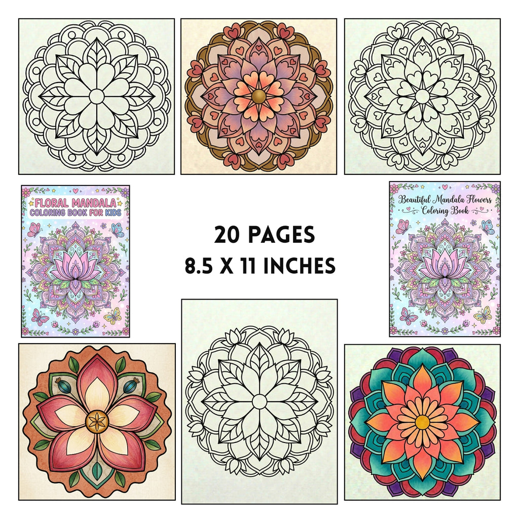 Beautiful Flower Mandalas PDF JPG PNG | 20-Page Kids and Teens Coloring Book