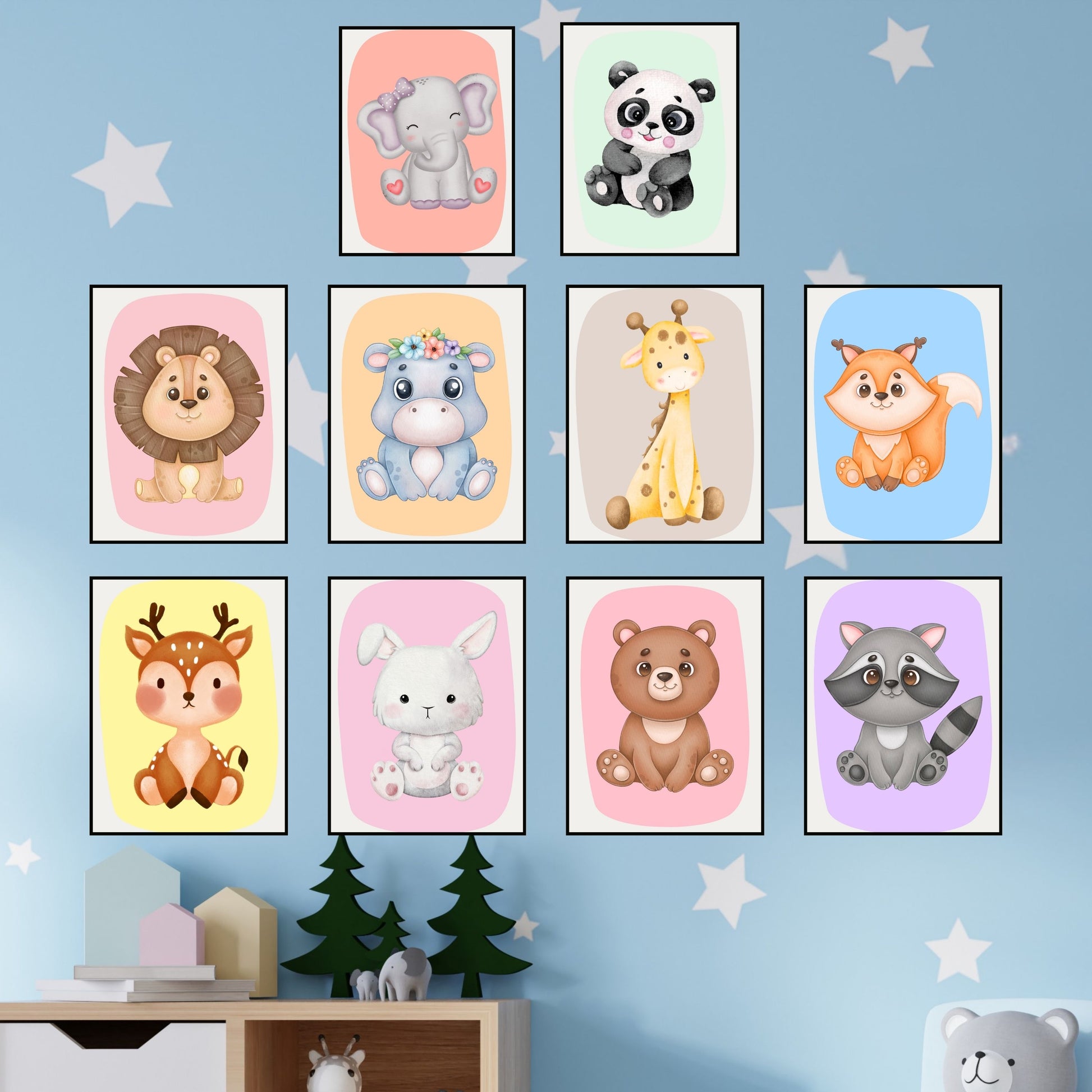 Kids Animal Wall Art Set – 10  Nursery Prints | Playroom Decor | Digital PNG 300 DPI