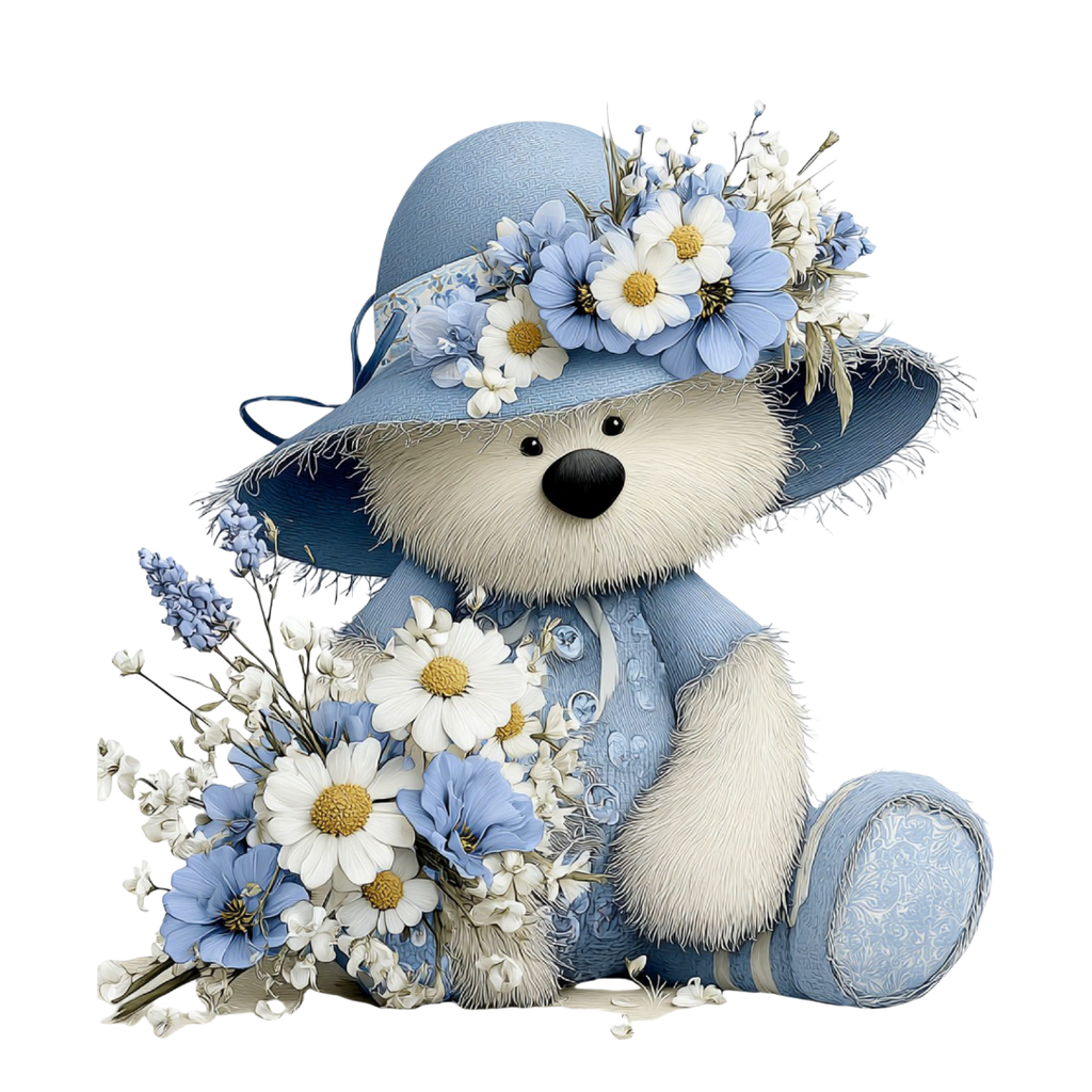 18 Blue Teddy Bear Floral Clipart Bundle