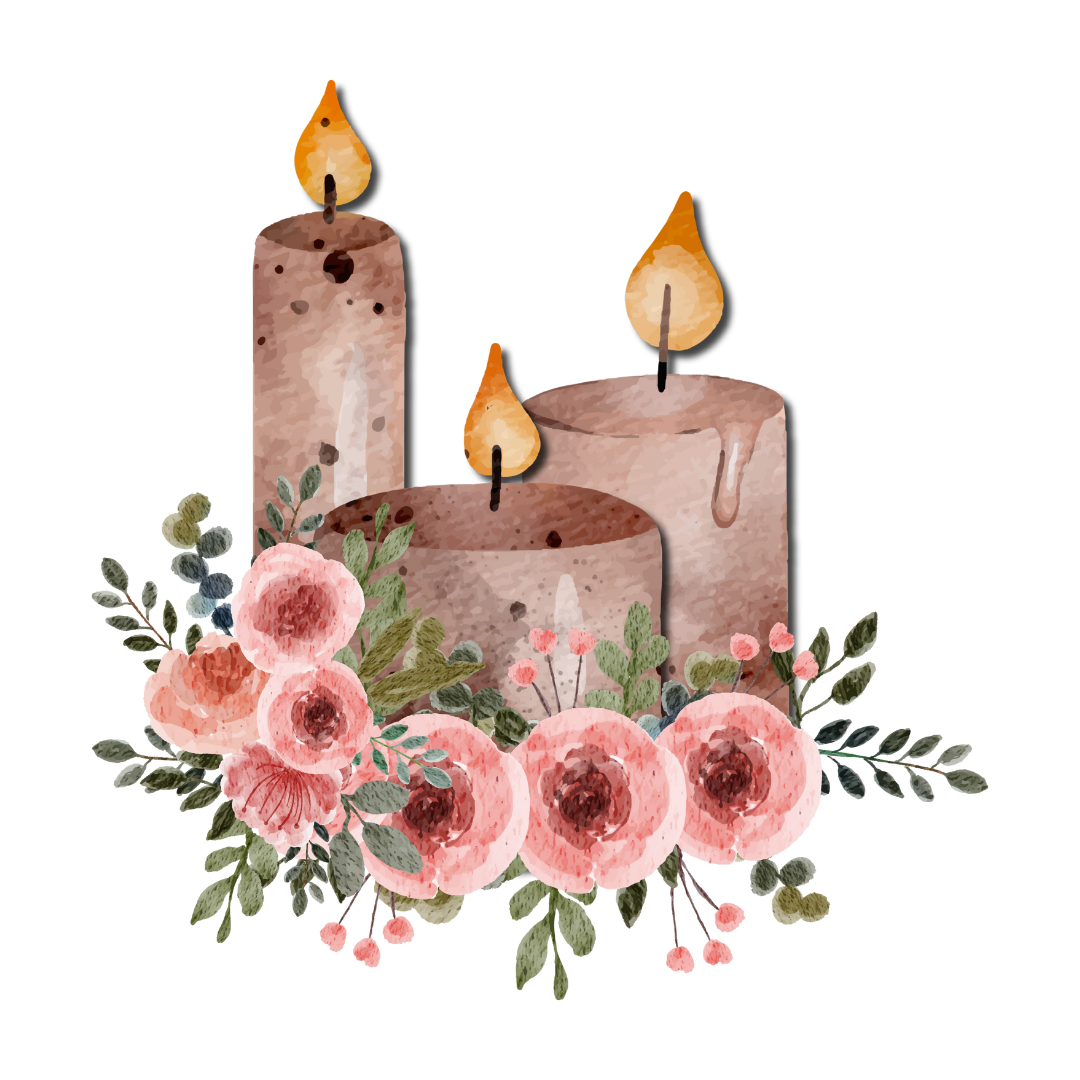 8 Watercolor Floral Candle Clipart Collection