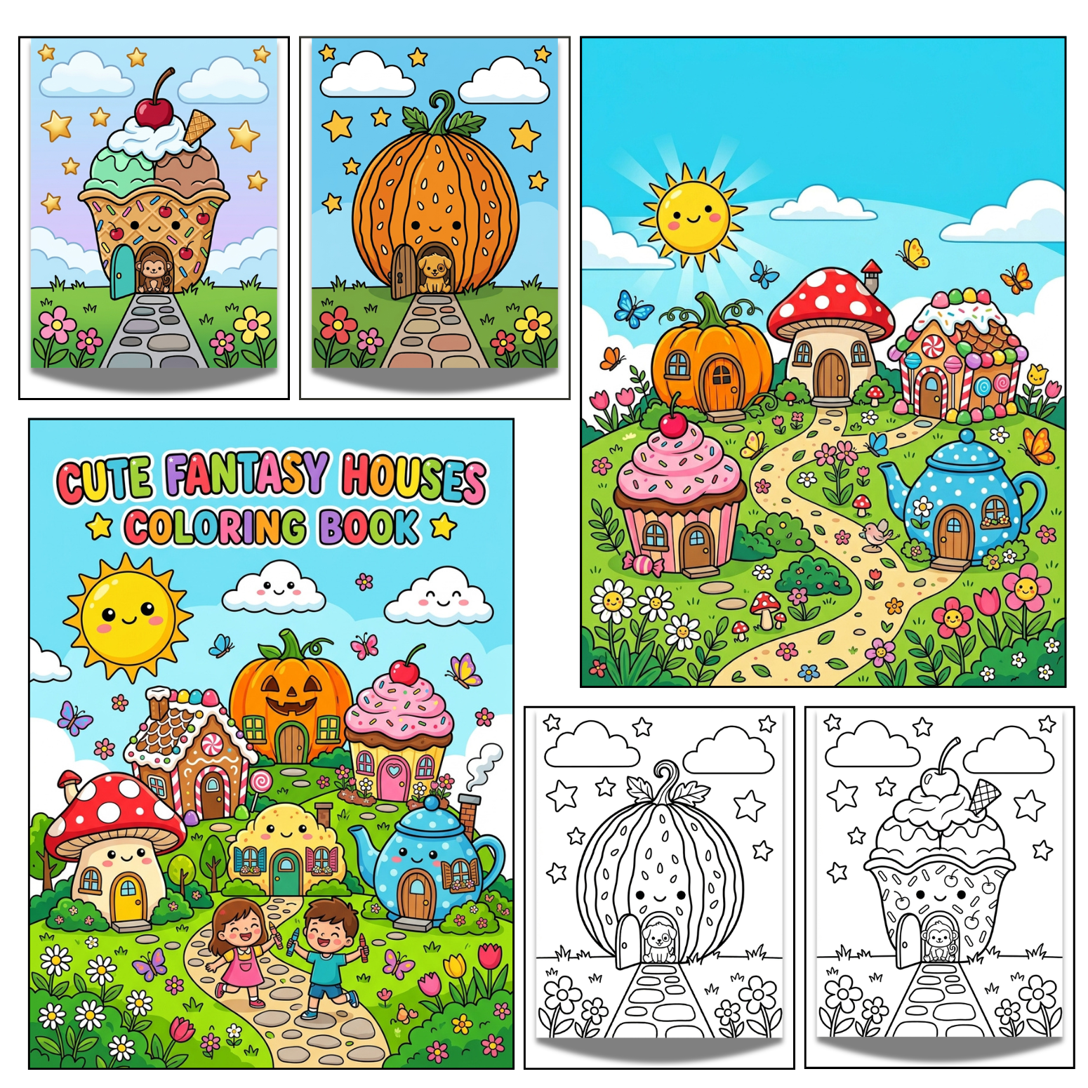 Cute Fantasy Houses Coloring Book | 20 Whimsical Fairy Home Pages