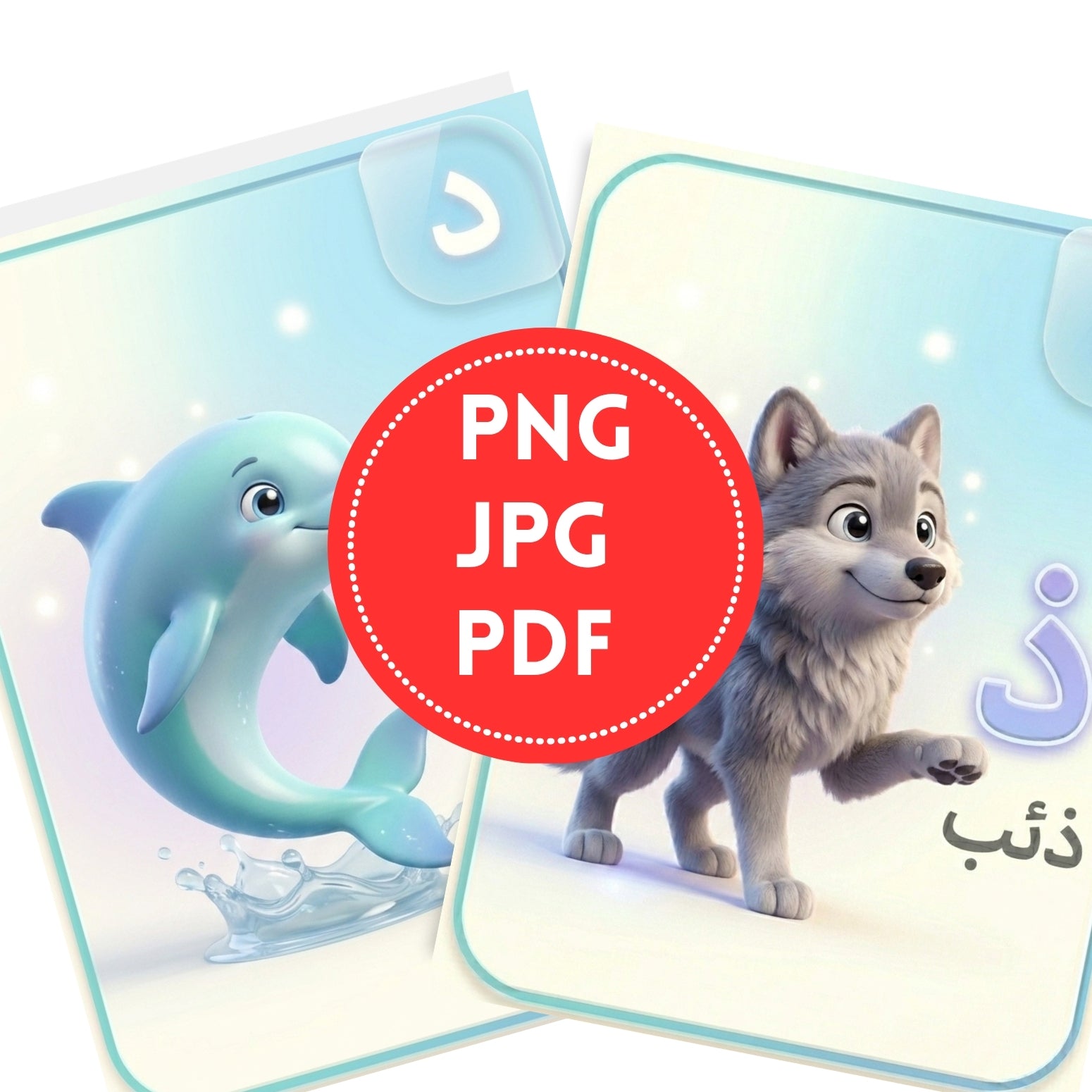 Cute 3D Animal Arabic Alphabet Flashcards | 28 Page Kids Learning Prints