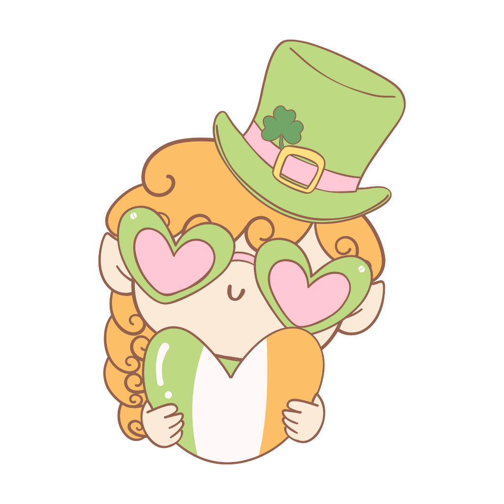 Cute Clover Clipart – Kawaii Hands Holding Patchwork Shamrock, Pastel Spring Illustration, Digital Download